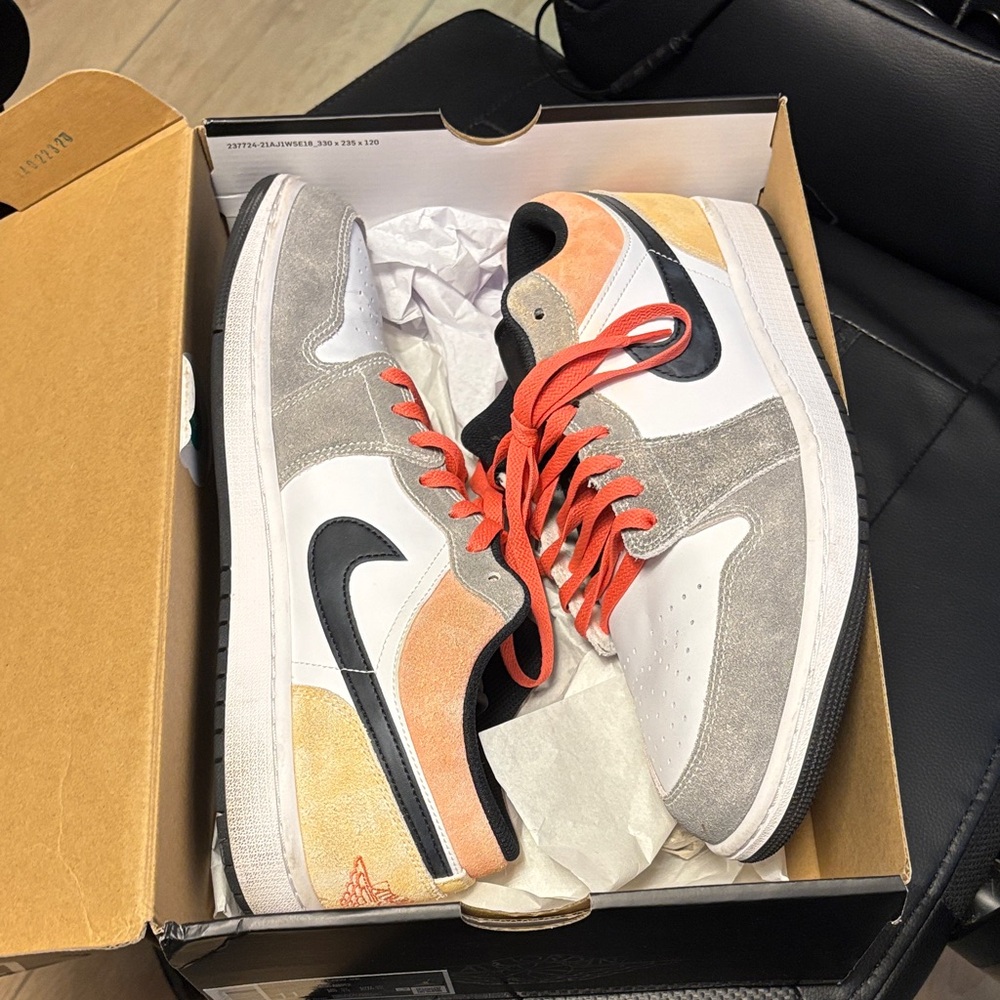 Nike Sneakers in White, Gray, and Orange (Air Jordan 1 Low SE)